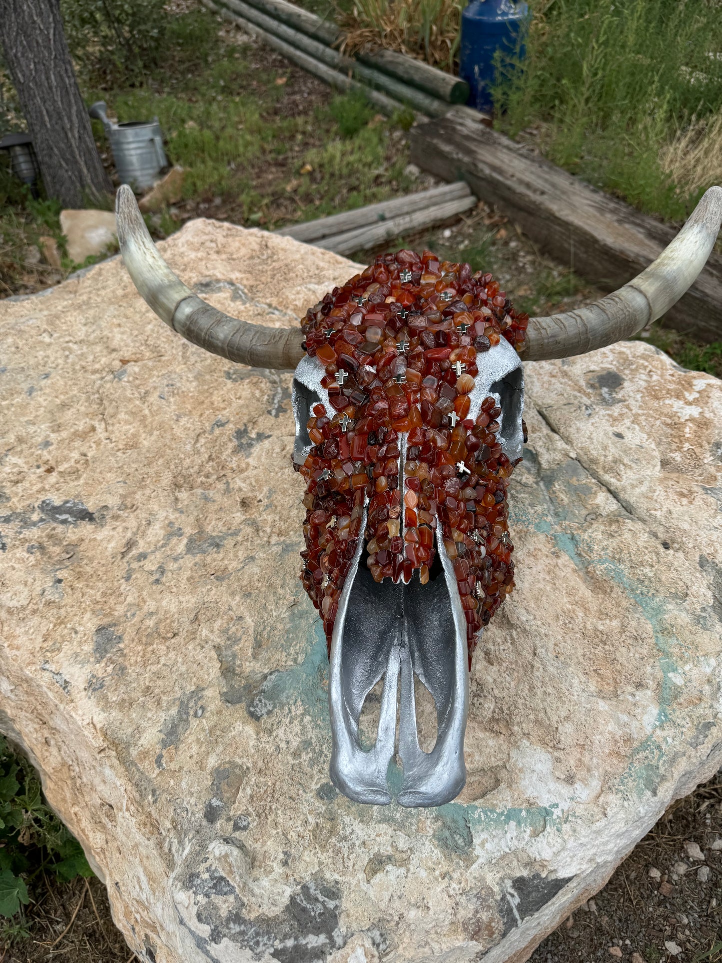 Kingsturquoise Cow Skull Red Crosses